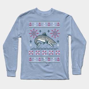 Pike Fish Ugly Christmas Sweater // Fisherman Christmas Long Sleeve T-Shirt